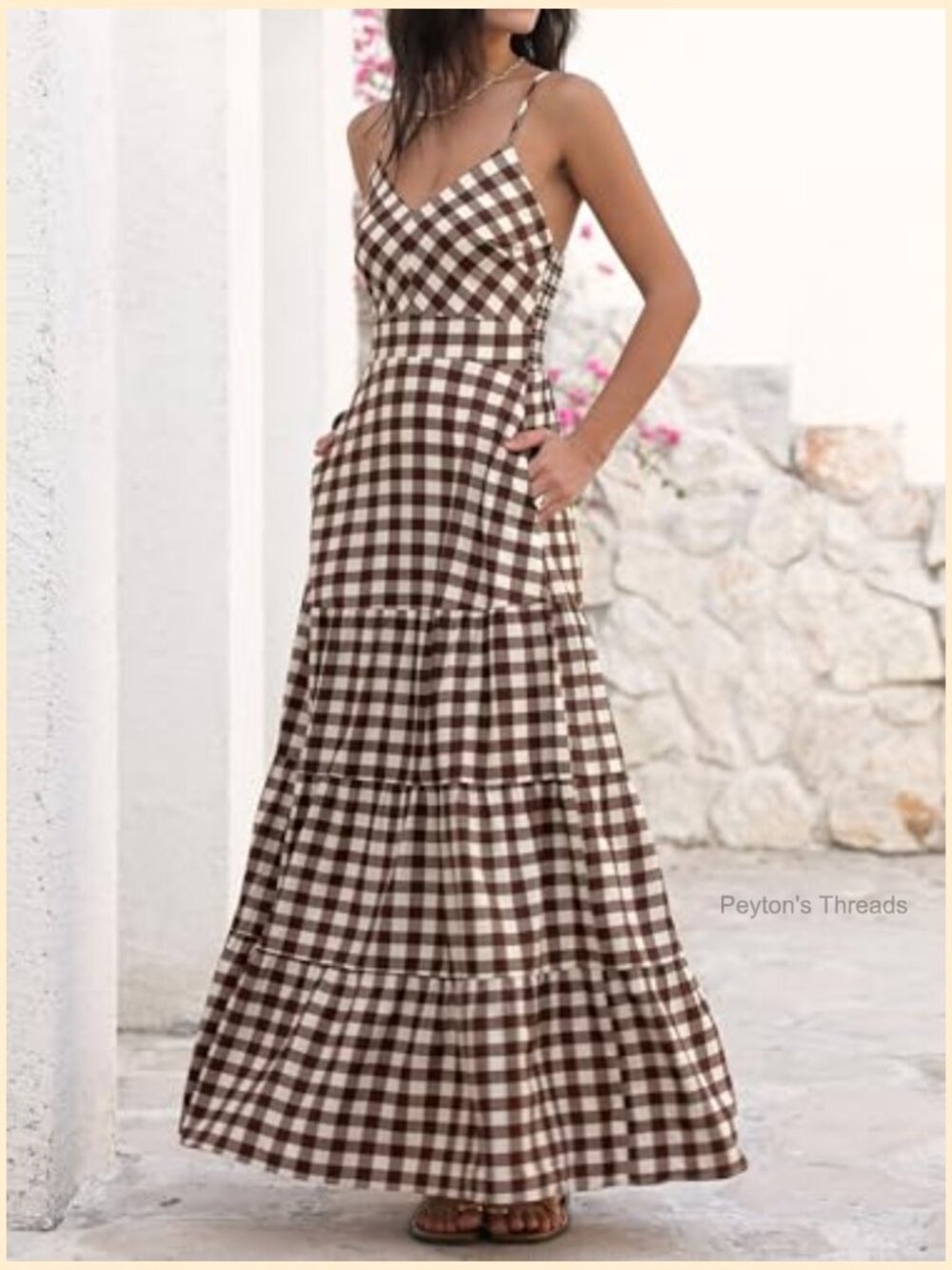 Spaghetti Strap Smocked A-Line Maxi Dress Casual Long Vacation - Picture 4 of 7